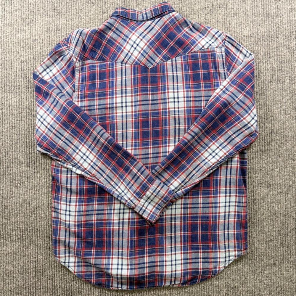 Lucky Brand Mens True Indigo Plaid Western Pearl Snap Shirt Blue Red Large - Picture 8 of 8